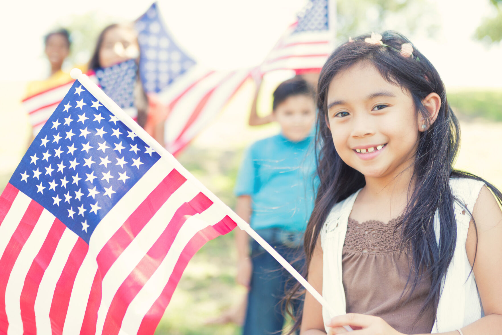 Presidential inauguration: girl with flag